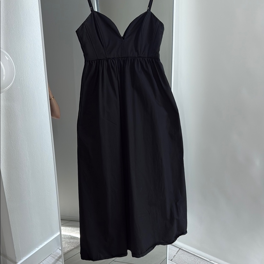 Zara Black Midi Slip Dress with Spaghetti Straps